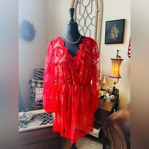 Boohoo Red and Beige Lace Dress